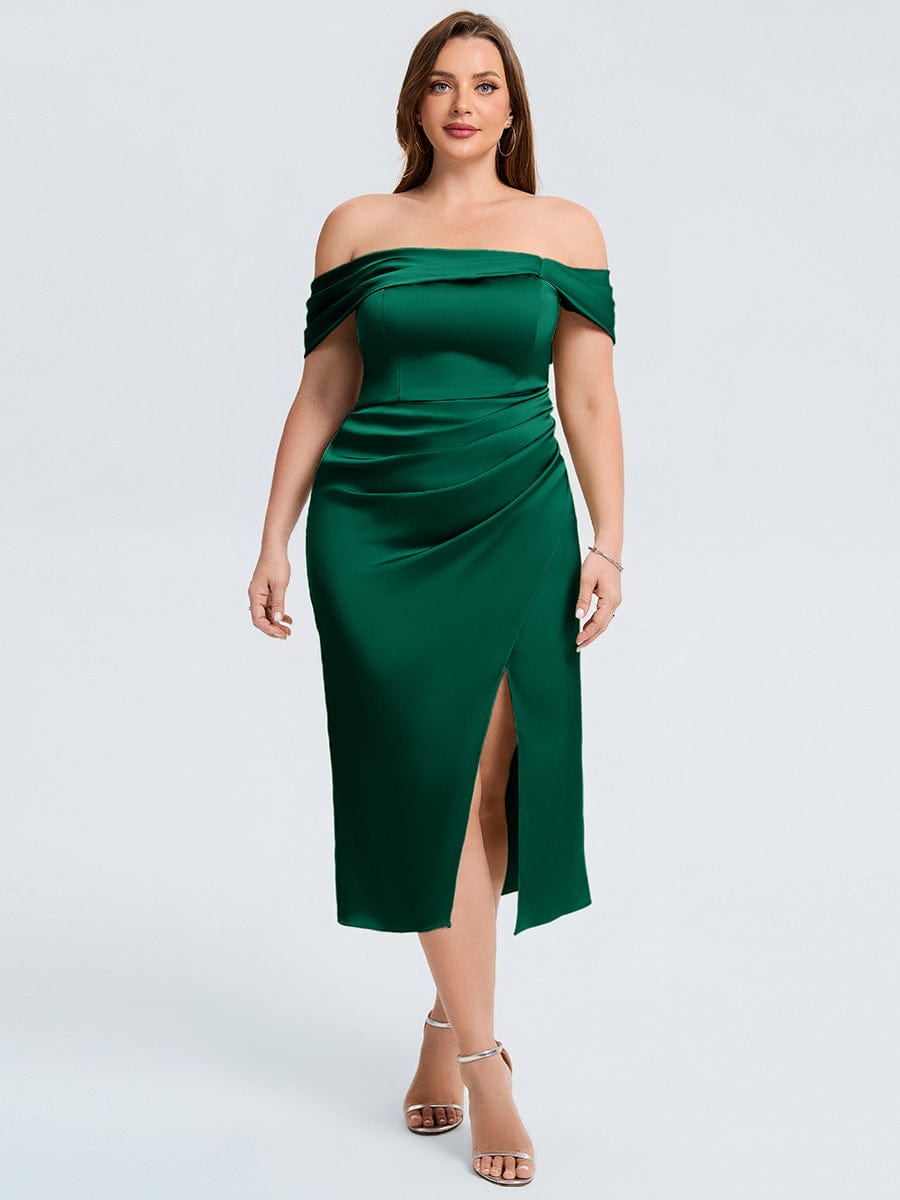 Robe d'invité de mariage trapèze en mousseline fluide à encolure ronde et longueur au genou #Couleur_Vert Fonce