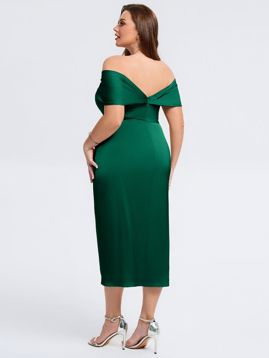 Robe d'invité de mariage trapèze en mousseline fluide à encolure ronde et longueur au genou #Couleur_Vert Fonce