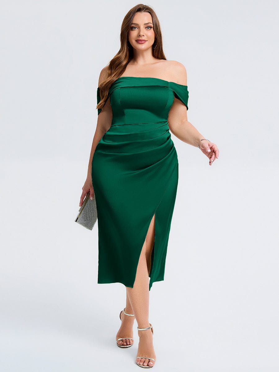 Robe d'invité de mariage trapèze en mousseline fluide à encolure ronde et longueur au genou #Couleur_Vert Fonce