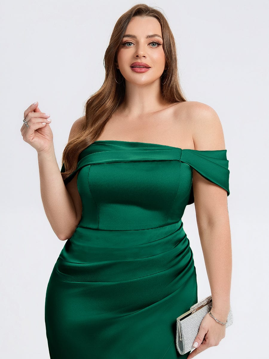Robe d'invité de mariage trapèze en mousseline fluide à encolure ronde et longueur au genou #Couleur_Vert Fonce