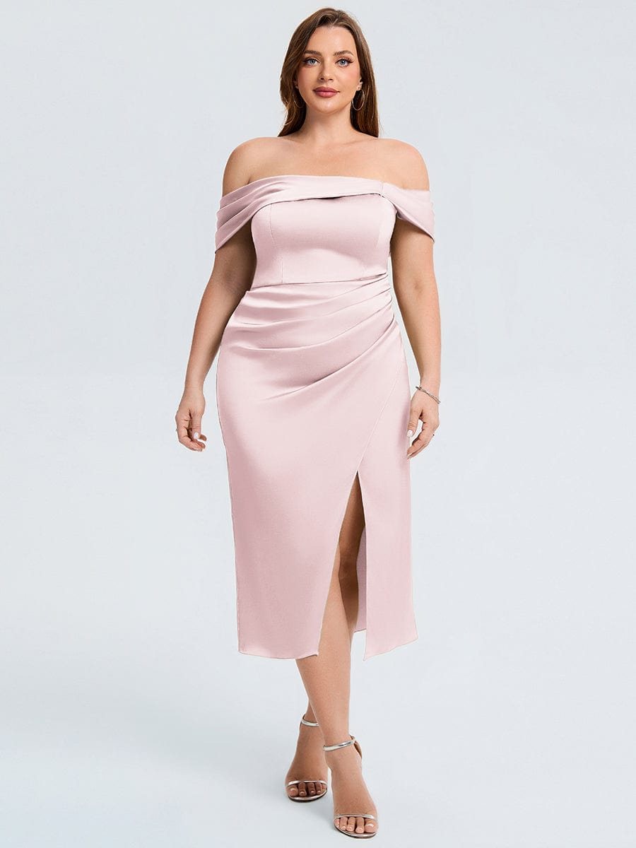 Robe d'invité de mariage trapèze en mousseline fluide à encolure ronde et longueur au genou #Couleur_Rose