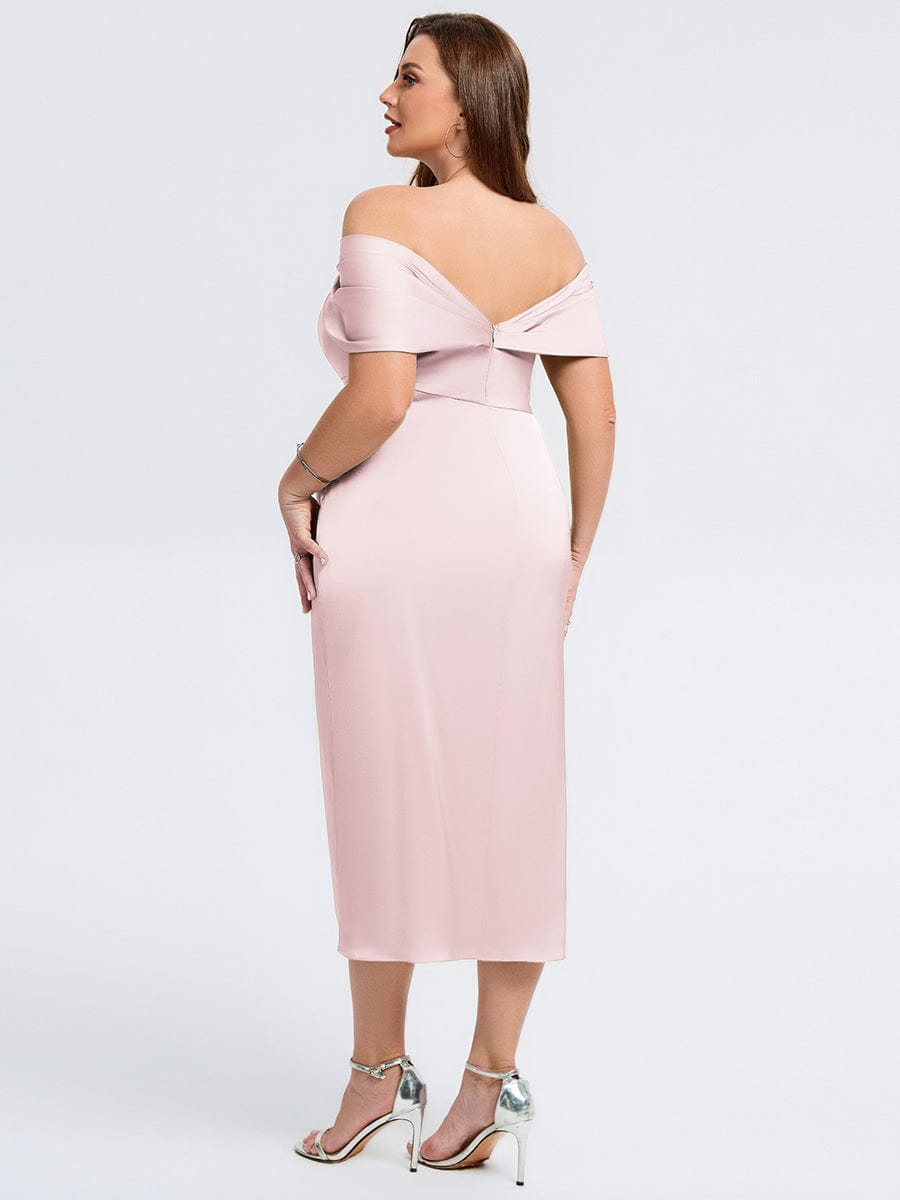 Robe d'invité de mariage trapèze en mousseline fluide à encolure ronde et longueur au genou #Couleur_Rose