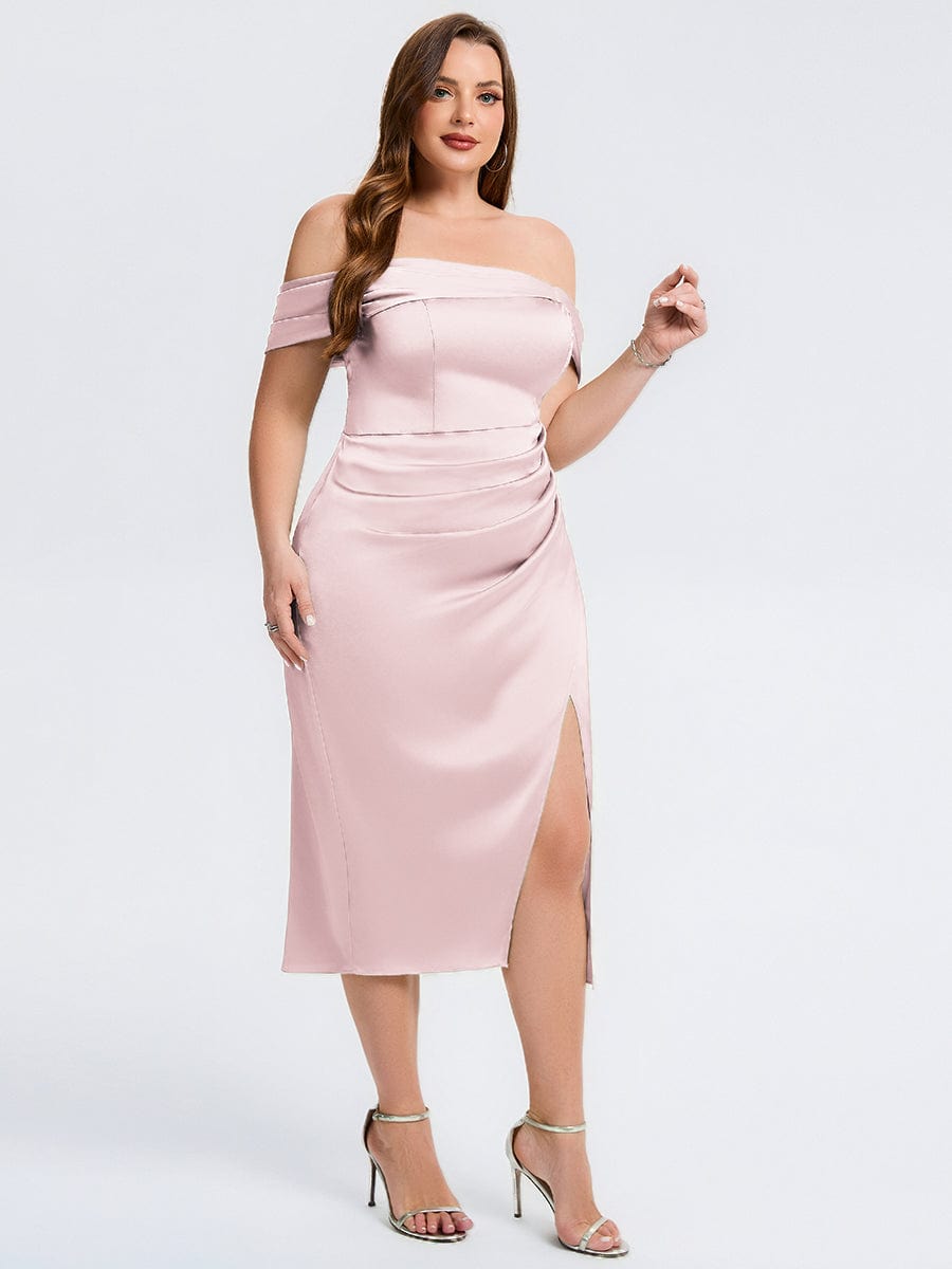 Robe d'invité de mariage trapèze en mousseline fluide à encolure ronde et longueur au genou #Couleur_Rose