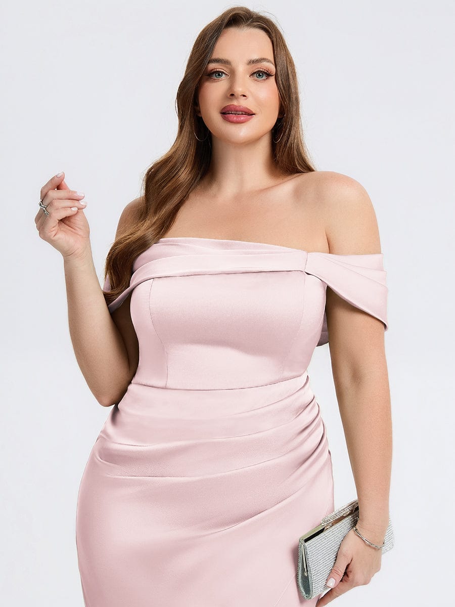 Robe d'invité de mariage trapèze en mousseline fluide à encolure ronde et longueur au genou #Couleur_Rose