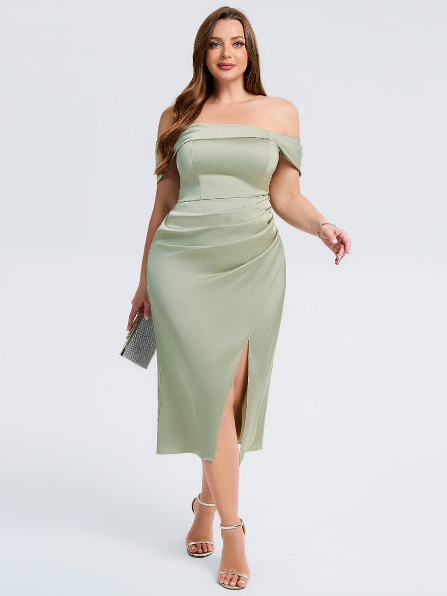 Robe d'invité de mariage trapèze en mousseline fluide à encolure ronde et longueur au genou #Couleur_Vert sauge