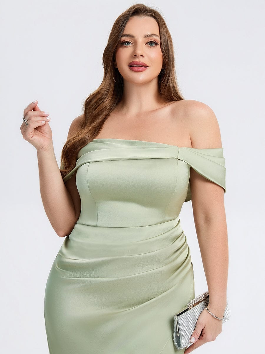 Robe d'invité de mariage trapèze en mousseline fluide à encolure ronde et longueur au genou #Couleur_Vert sauge