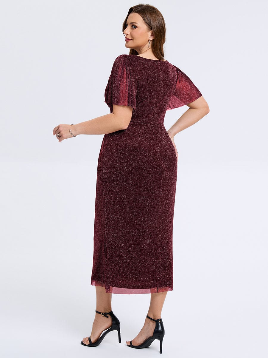 Robe d'invité de mariage trapèze en mousseline fluide à encolure ronde et longueur au genou #Couleur_Bordeaux