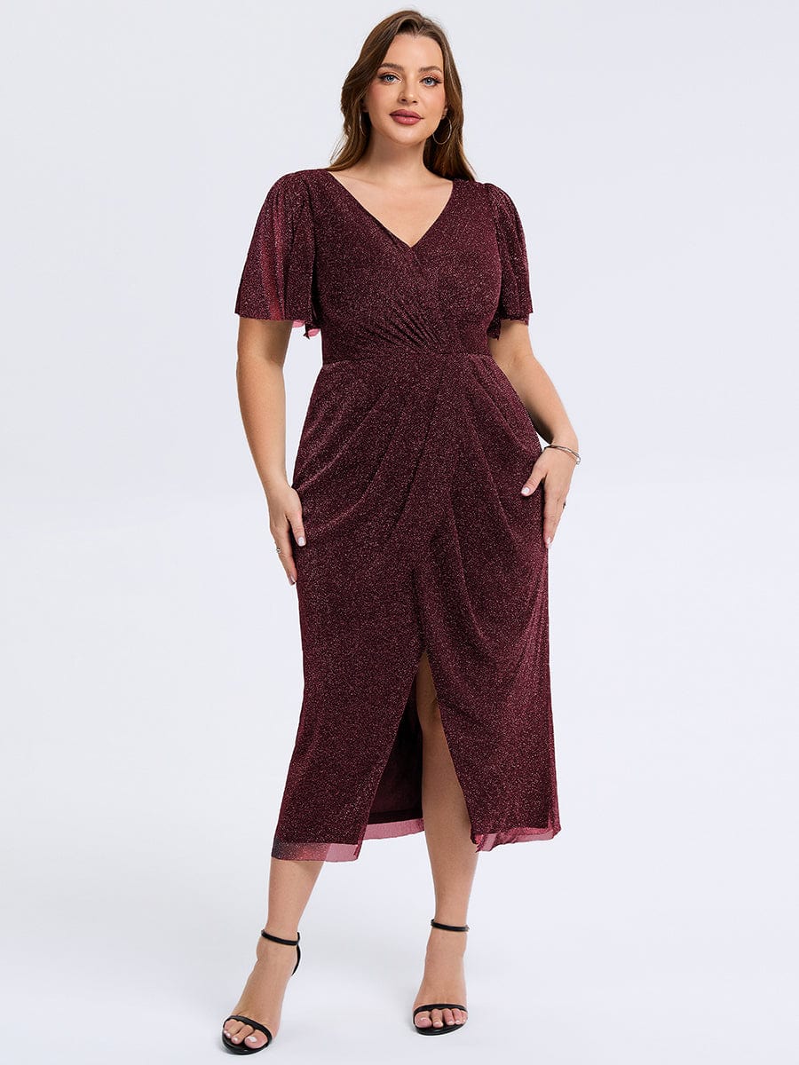 Robe d'invité de mariage trapèze en mousseline fluide à encolure ronde et longueur au genou #Couleur_Bordeaux