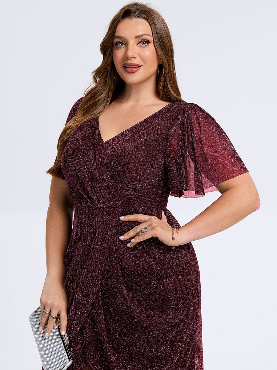 Robe d'invité de mariage trapèze en mousseline fluide à encolure ronde et longueur au genou #Couleur_Bordeaux