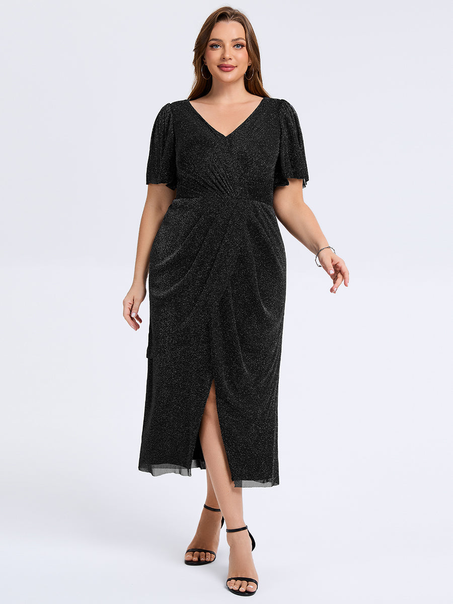 Robe d'invité de mariage trapèze en mousseline fluide à encolure ronde et longueur au genou #Couleur_Noir