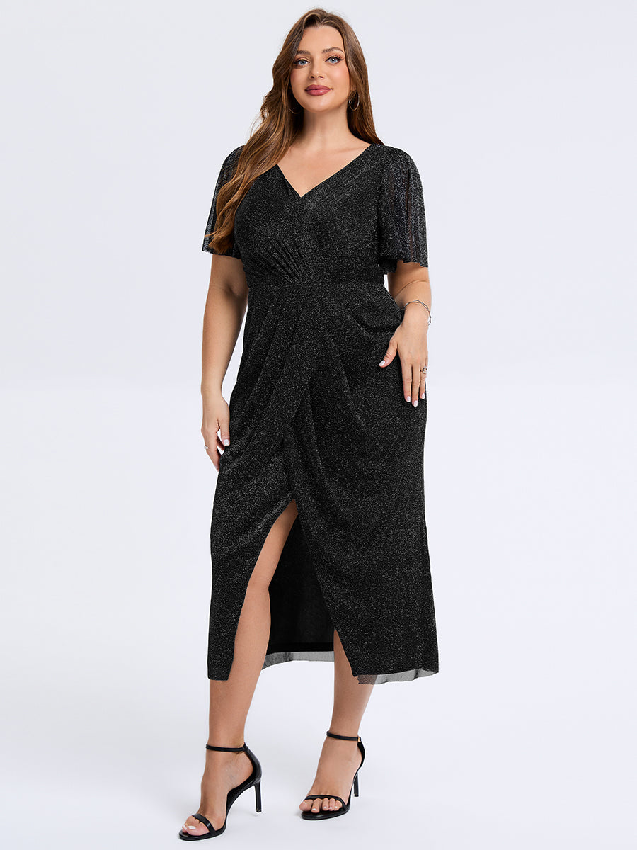 Robe d'invité de mariage trapèze en mousseline fluide à encolure ronde et longueur au genou #Couleur_Noir