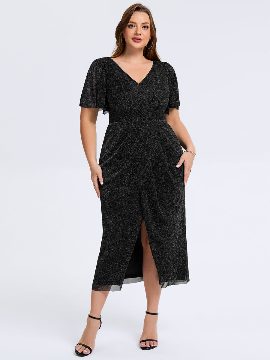 Robe d'invité de mariage trapèze en mousseline fluide à encolure ronde et longueur au genou #Couleur_Noir