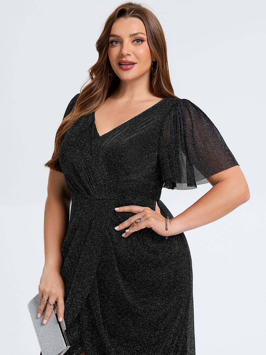 Robe d'invité de mariage trapèze en mousseline fluide à encolure ronde et longueur au genou #Couleur_Noir