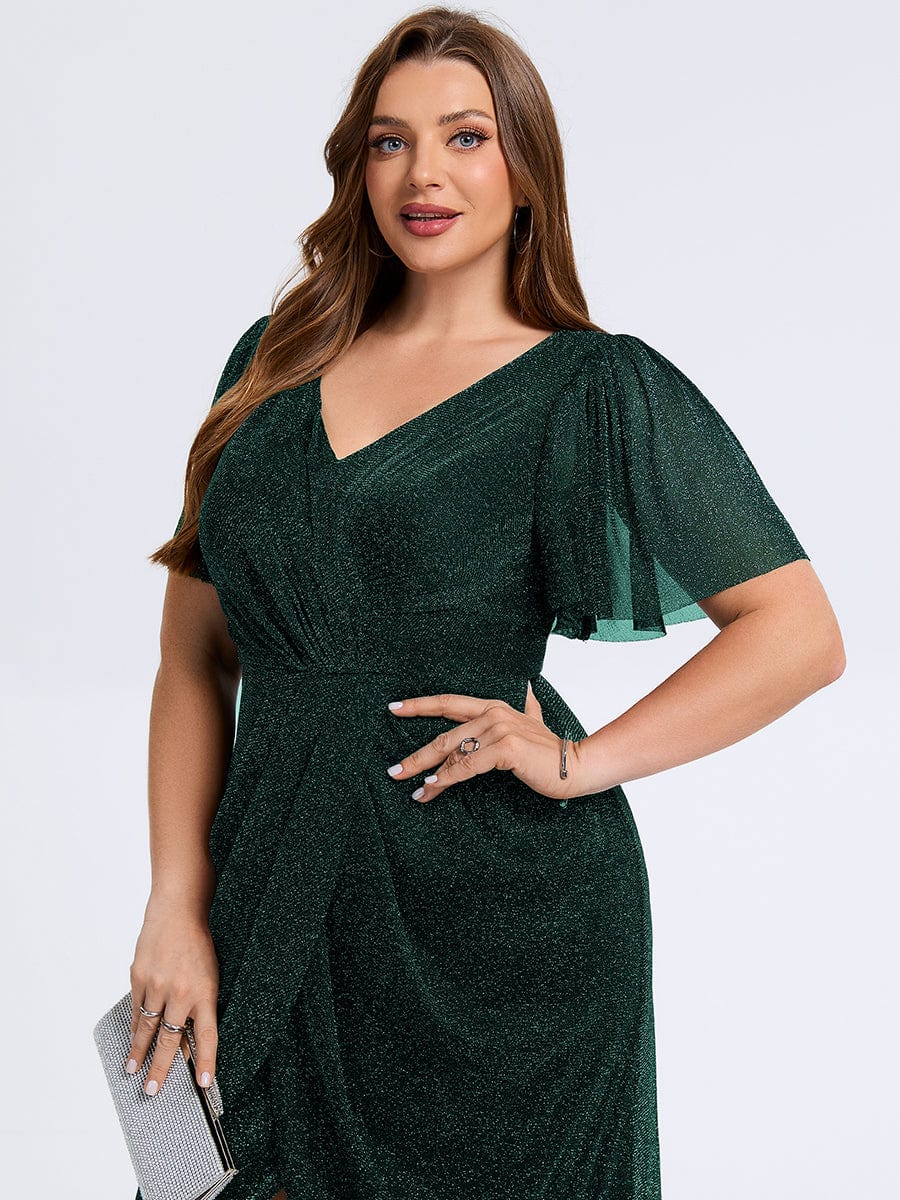 Robe d'invité de mariage trapèze en mousseline fluide à encolure ronde et longueur au genou #Couleur_Vert Fonce