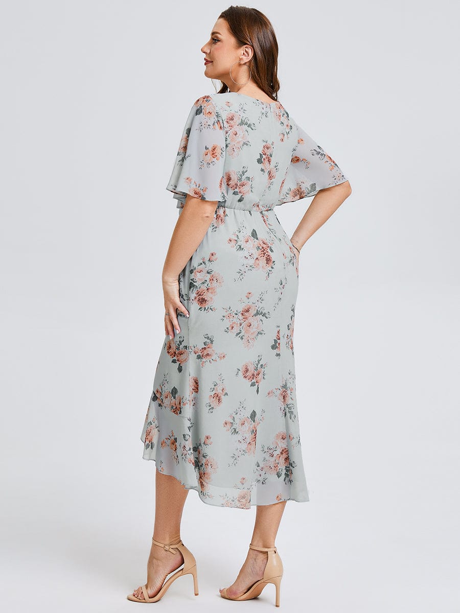 Robe d'invité de mariage trapèze en mousseline fluide à encolure ronde et longueur au genou #Couleur_Floraison Ambrée