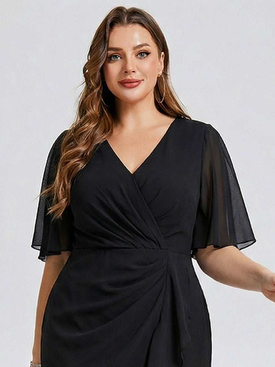 Robe d'invité de mariage trapèze en mousseline fluide à encolure ronde et longueur au genou #Couleur_Noir