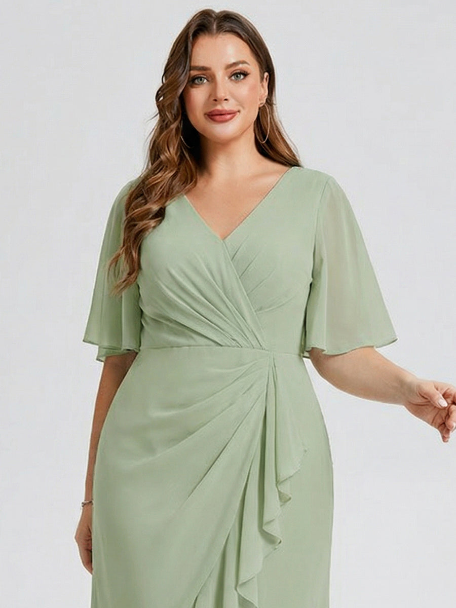Robe d'invité de mariage trapèze en mousseline fluide à encolure ronde et longueur au genou #Couleur_Menthe Verte