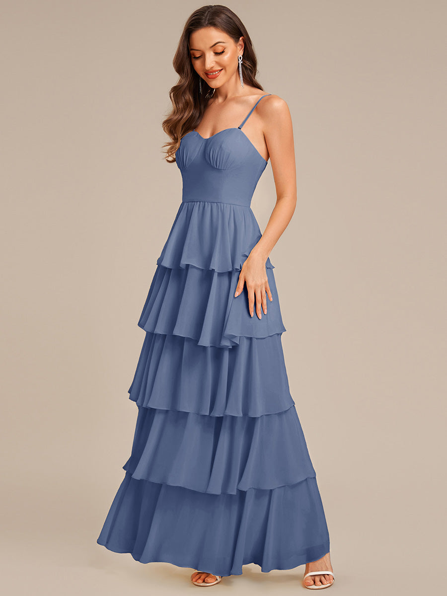 Robe d'invitée de mariage sans manches en mousseline à volants #Couleur_Marine Fume