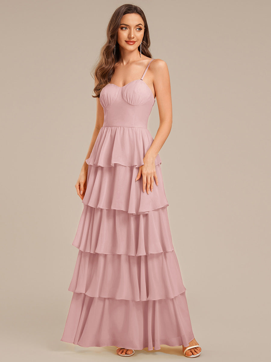 Robe d'invitée de mariage sans manches en mousseline à volants #Couleur_Rose fumee