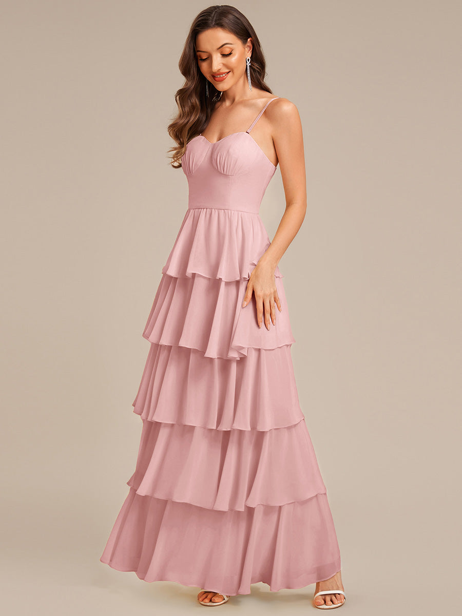 Robe d'invitée de mariage sans manches en mousseline à volants #Couleur_Rose fumee