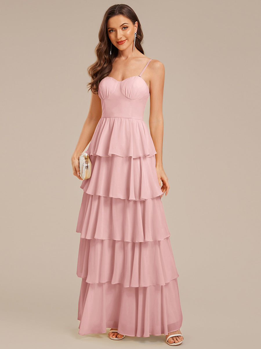 Robe d'invitée de mariage sans manches en mousseline à volants #Couleur_Rose fumee