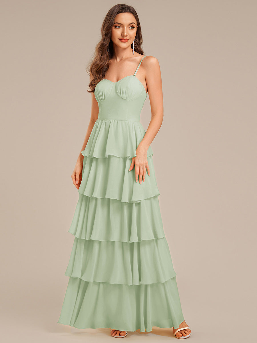 Robe d'invitée de mariage sans manches en mousseline à volants #Couleur_Menthe Verte