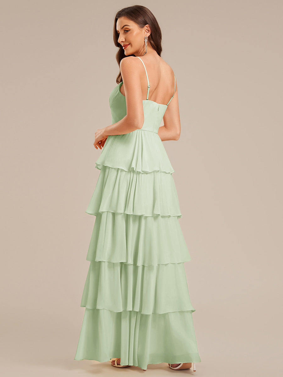 Robe d'invitée de mariage sans manches en mousseline à volants #Couleur_Menthe Verte