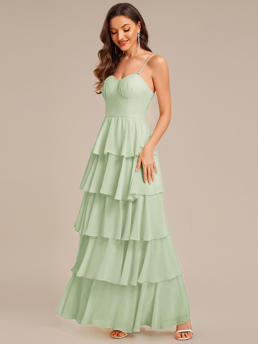 Robe d'invitée de mariage sans manches en mousseline à volants #Couleur_Menthe Verte