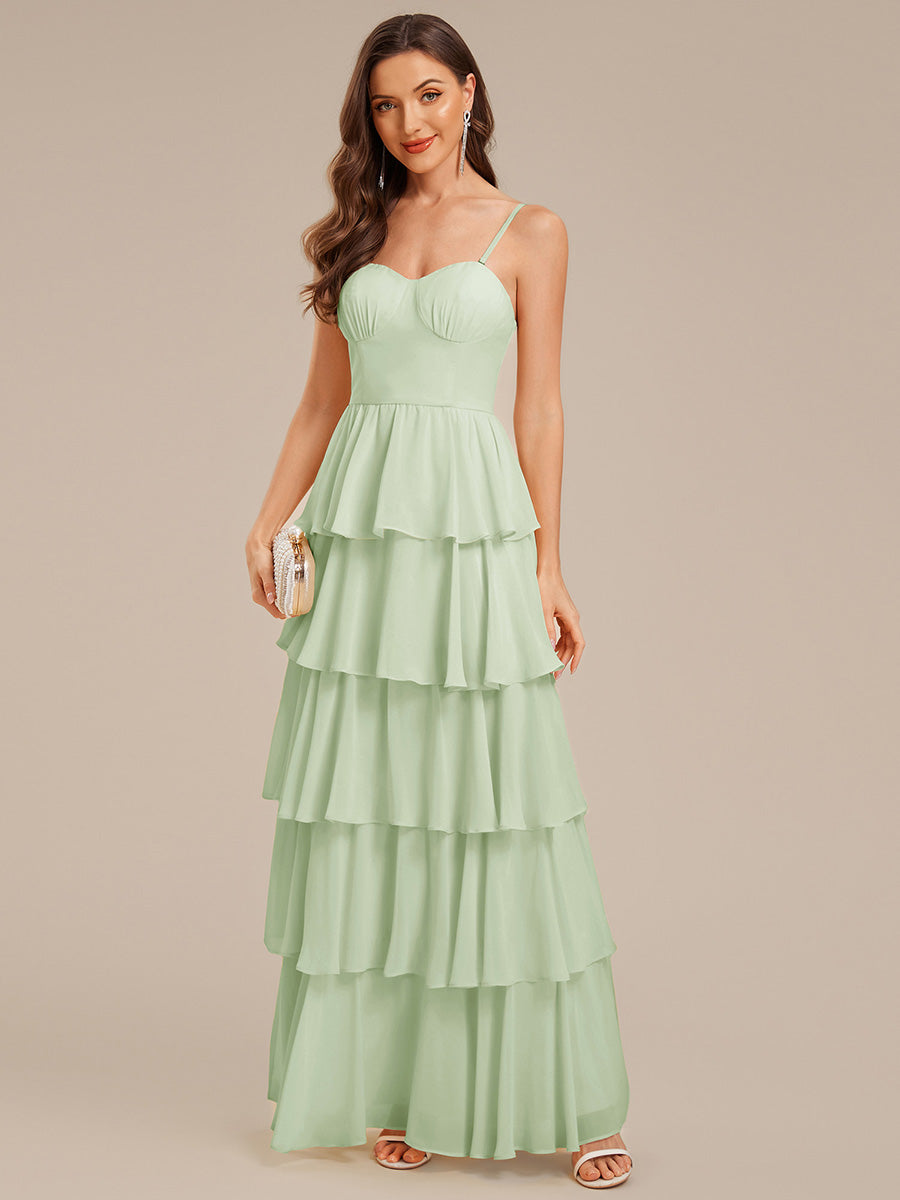 Robe d'invitée de mariage sans manches en mousseline à volants #Couleur_Menthe Verte