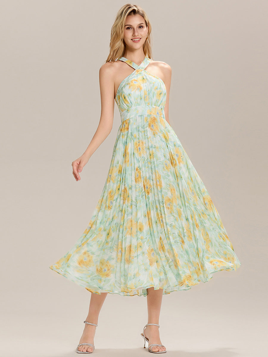Robe de demoiselle d'honneur en mousseline à volants et bordure en laitue #Couleur_Fougère Ensoleillée
