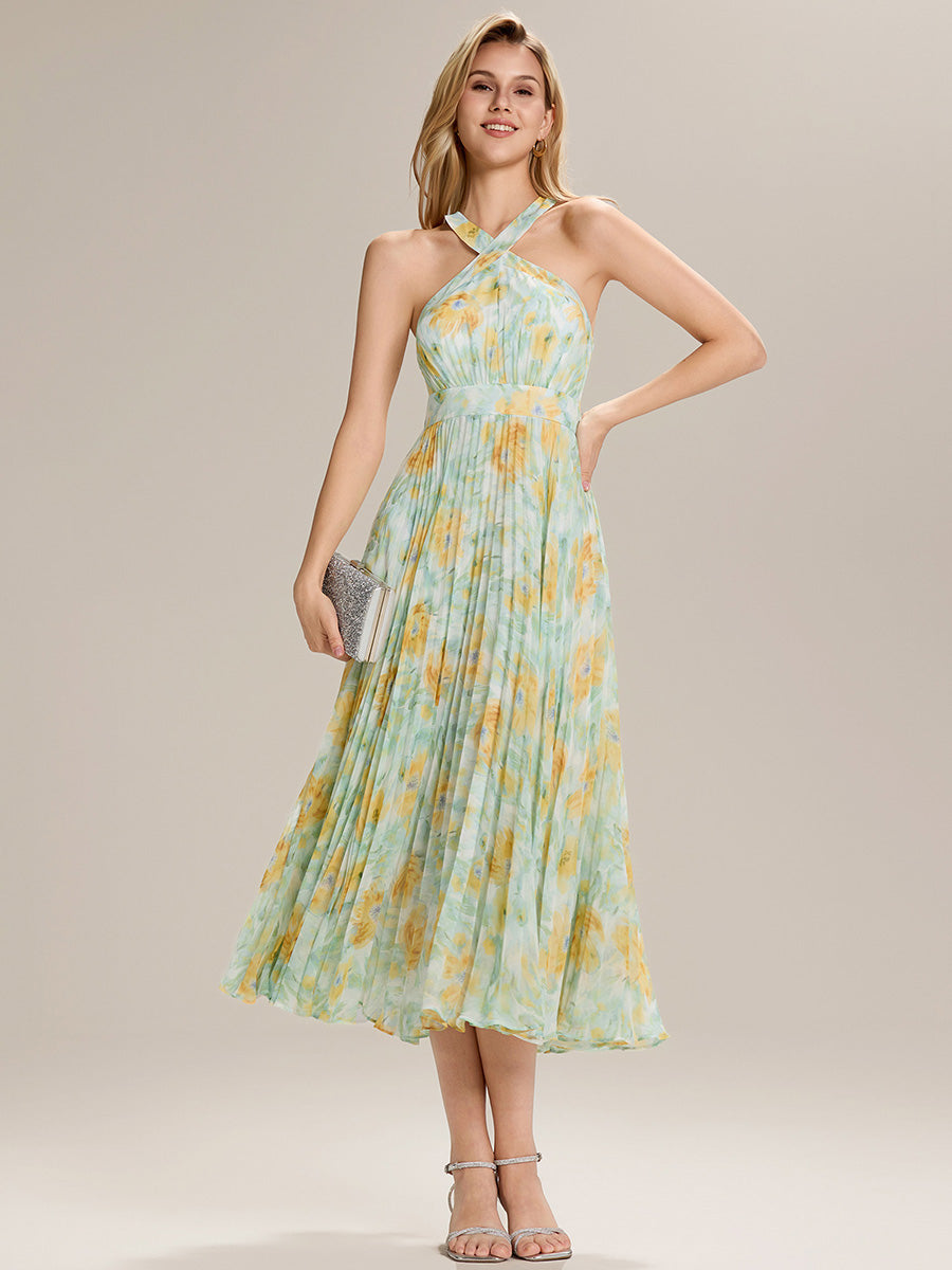Robe de demoiselle d'honneur en mousseline à volants et bordure en laitue #Couleur_Fougère Ensoleillée