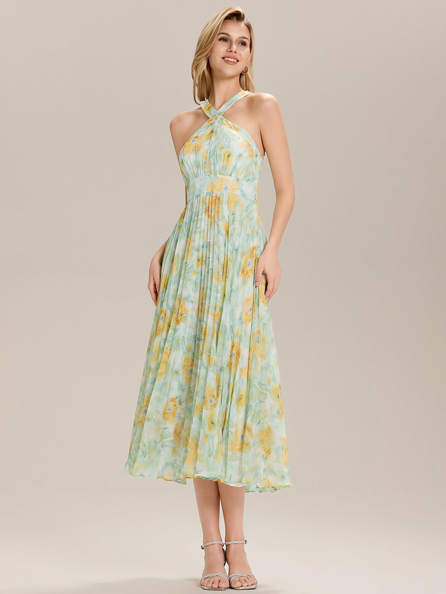 Robe de demoiselle d'honneur en mousseline à volants et bordure en laitue #Couleur_Fougère Ensoleillée
