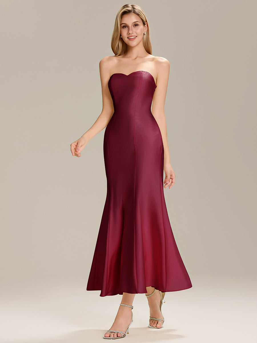 Robe maxi sirène sans bretelles extensible pour mariage #Couleur_Bordeaux