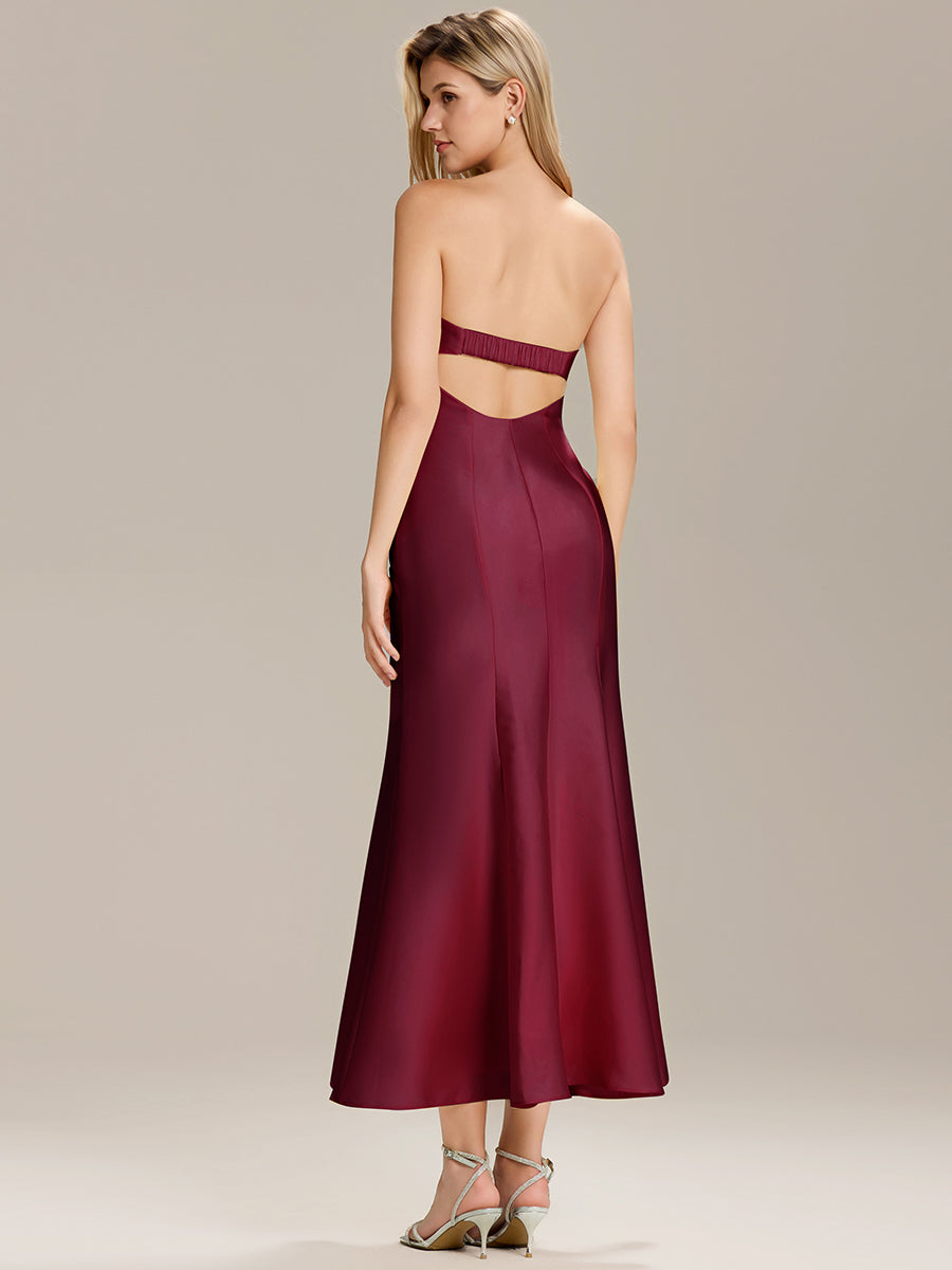 Robe maxi sirène sans bretelles extensible pour mariage #Couleur_Bordeaux