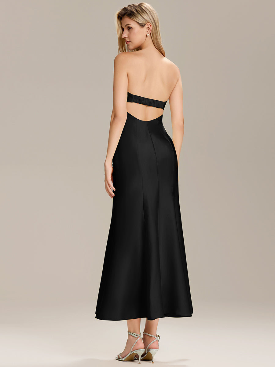 Robe maxi sirène sans bretelles extensible pour mariage #Couleur_Noir