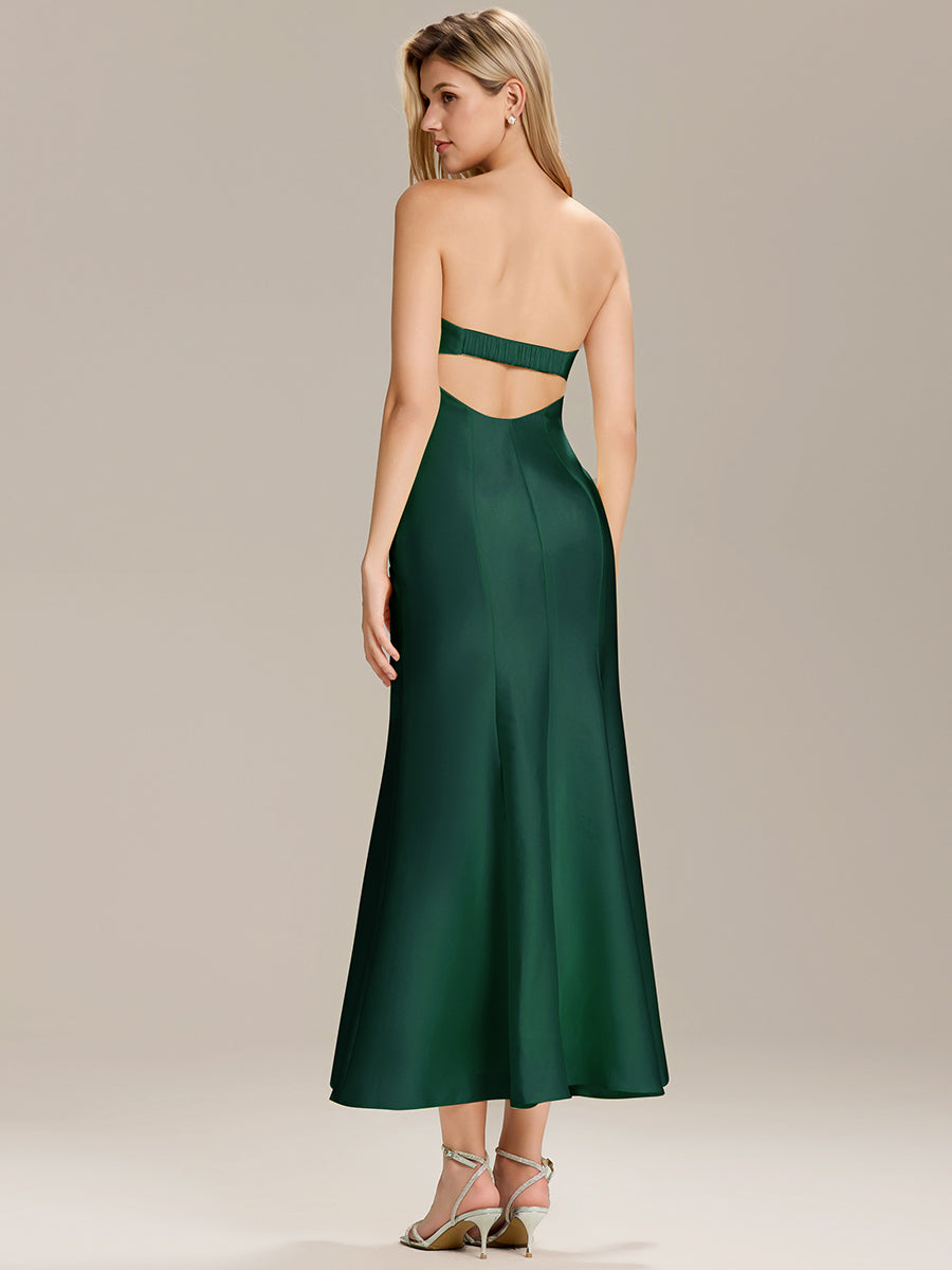 Robe maxi sirène sans bretelles extensible pour mariage #Couleur_Vert Fonce