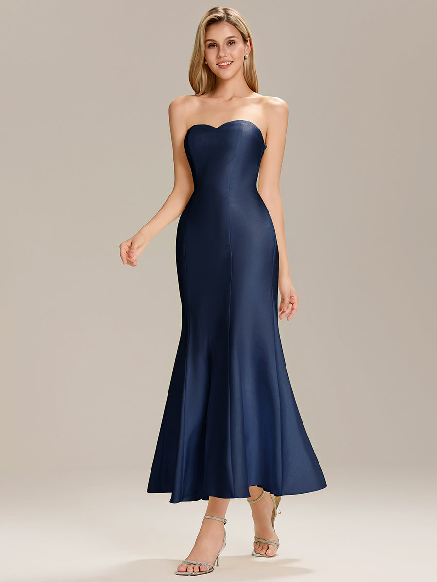 Robe maxi sirène sans bretelles extensible pour mariage #Couleur_Bleu Marine
