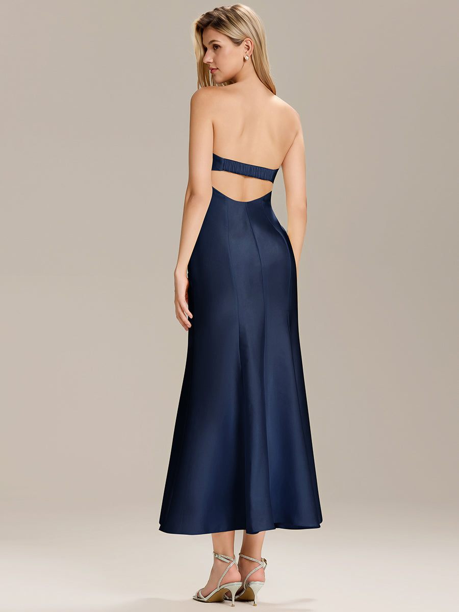 Robe maxi sirène sans bretelles extensible pour mariage #Couleur_Bleu Marine