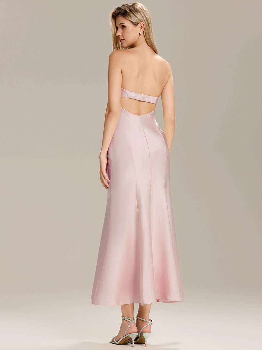 Robe maxi sirène sans bretelles extensible pour mariage #Couleur_Rose