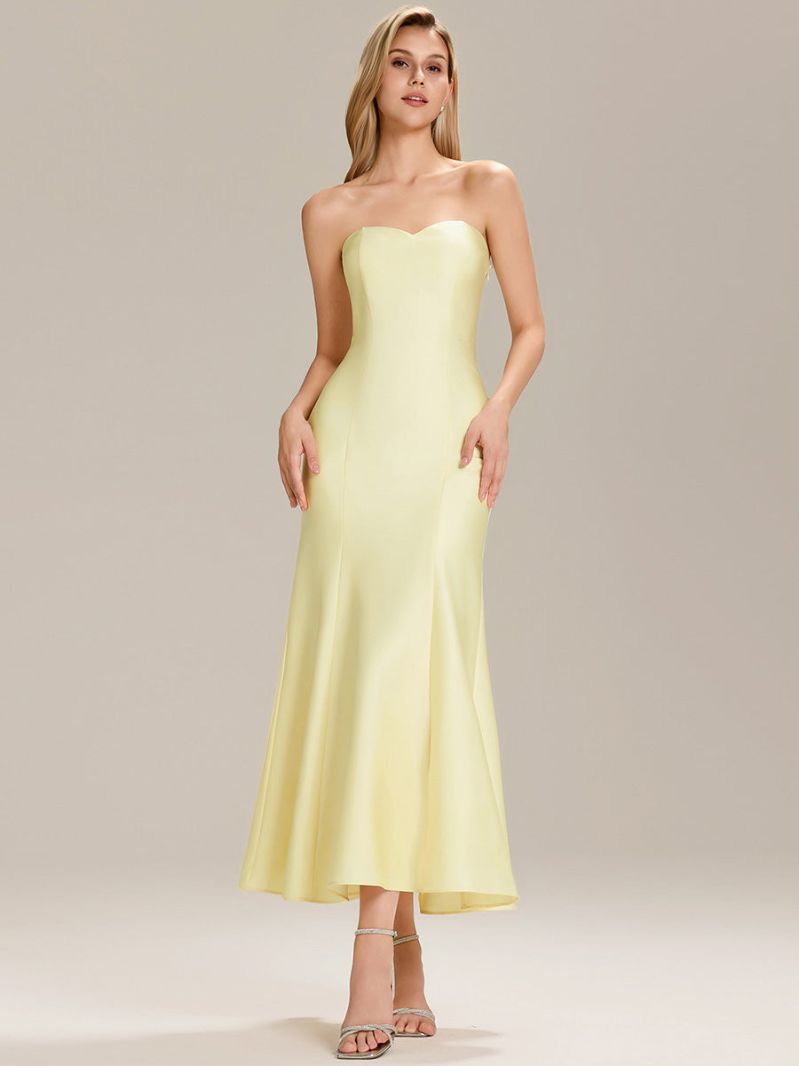 Robe maxi sirène sans bretelles extensible pour mariage #Couleur_Jaune