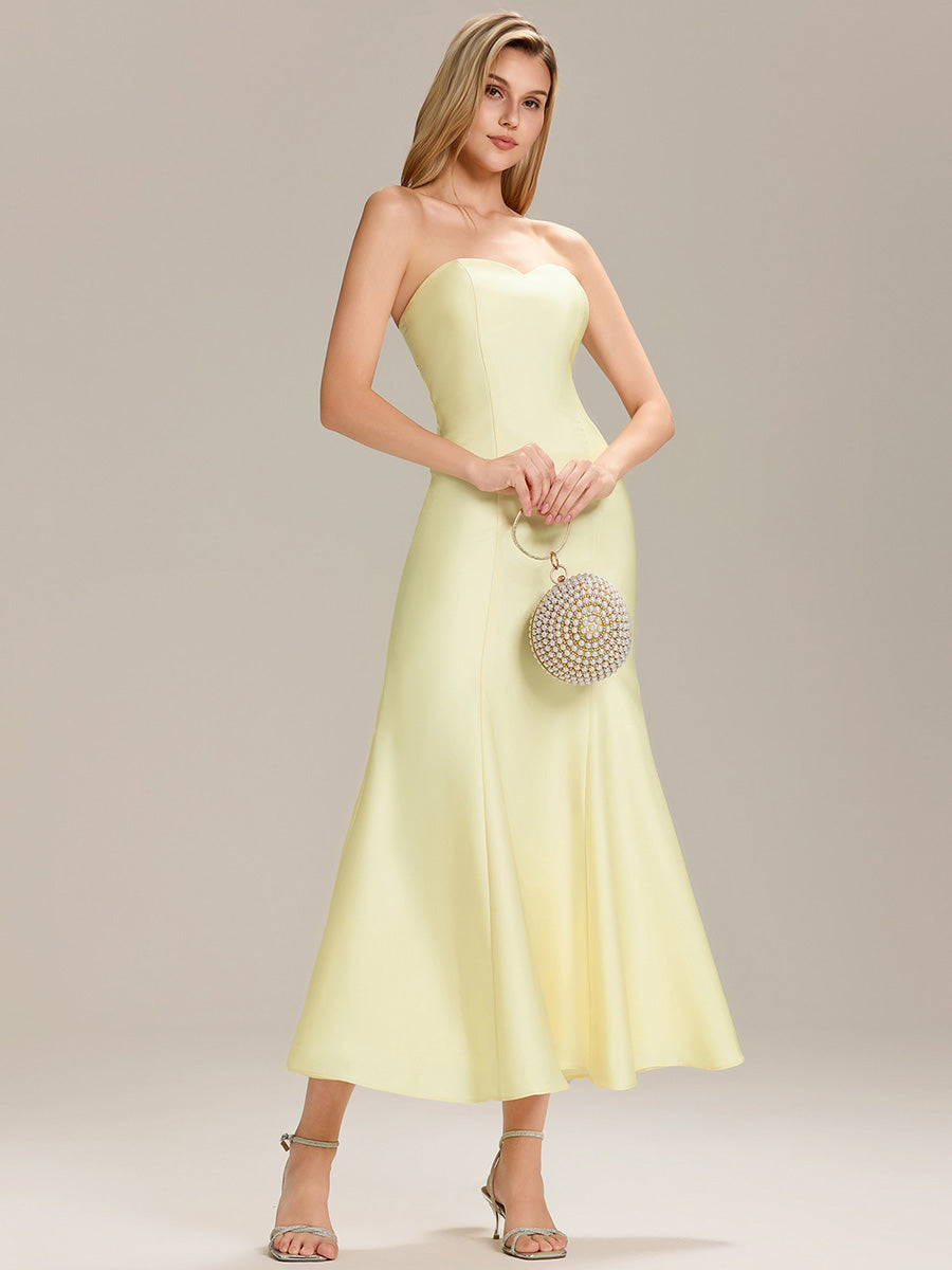Robe maxi sirène sans bretelles extensible pour mariage #Couleur_Jaune
