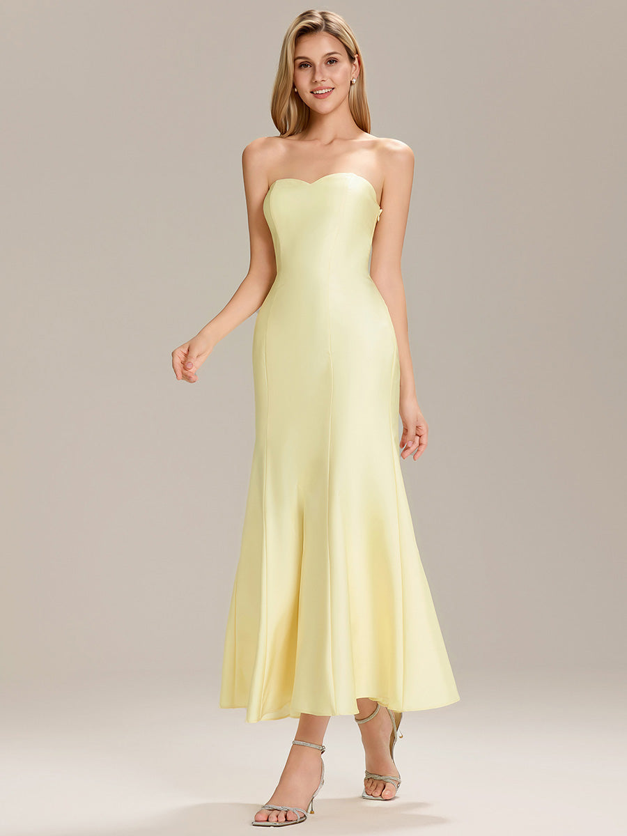 Robe maxi sirène sans bretelles extensible pour mariage #Couleur_Jaune