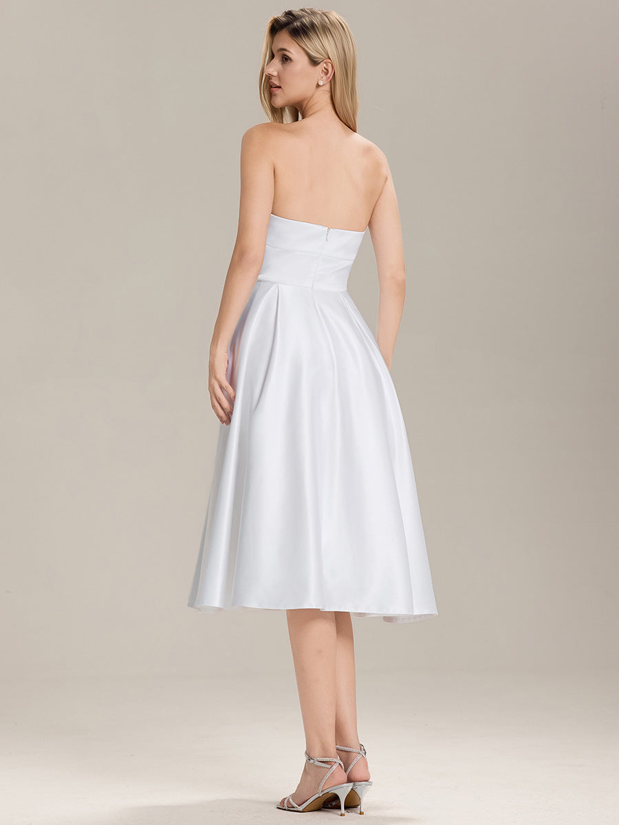 Robe midi sans bretelles avec poches #Couleur_Blanc