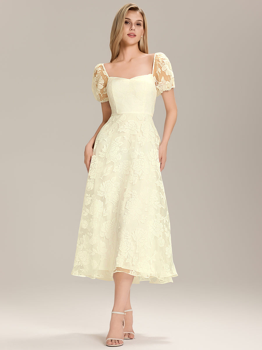 Robe de remise de diplôme trapèze en mousseline à manches bouffantes #Couleur_Jaune