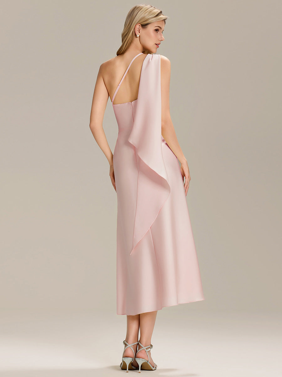 Robe midi asymétrique sans manches drapée #Couleur_Rose