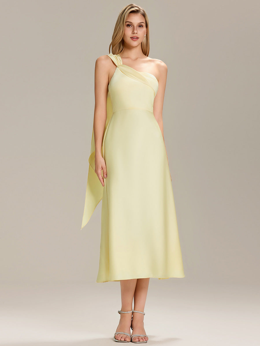 Robe midi asymétrique sans manches drapée #Couleur_Jaune