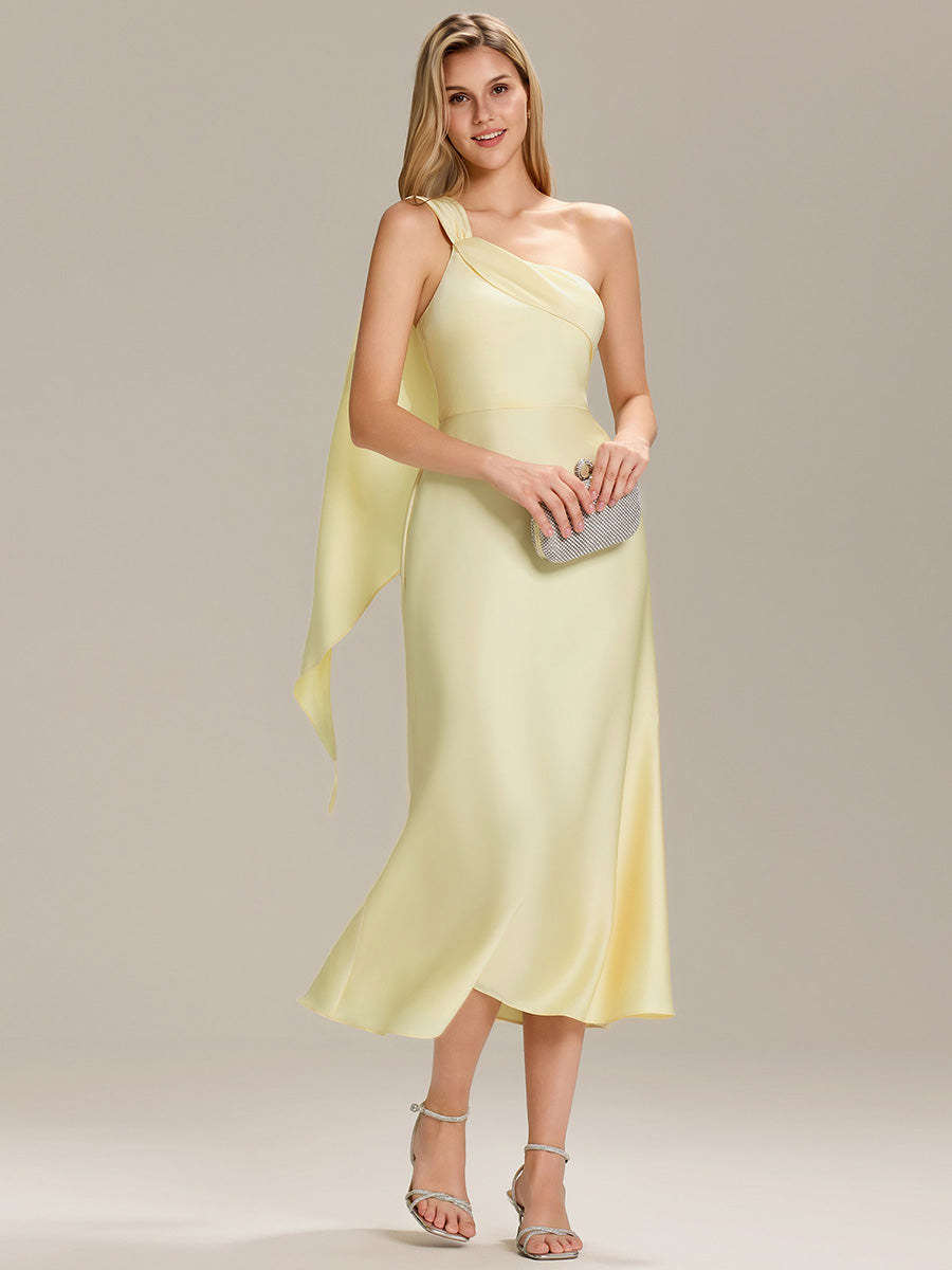 Robe midi asymétrique sans manches drapée #Couleur_Jaune