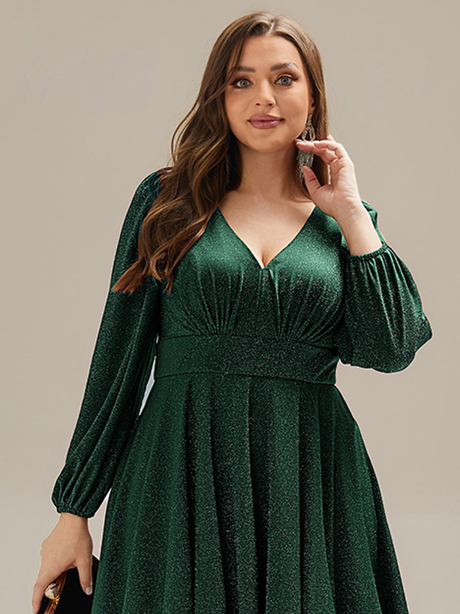 Robe d'invité mi-longue à manches longues lanternes #Couleur_Vert Fonce