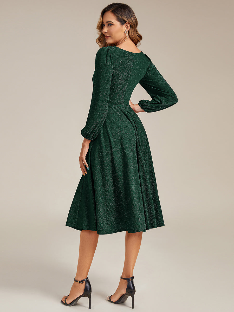 Robe d'invité mi-longue à manches longues lanternes #Couleur_Vert Fonce
