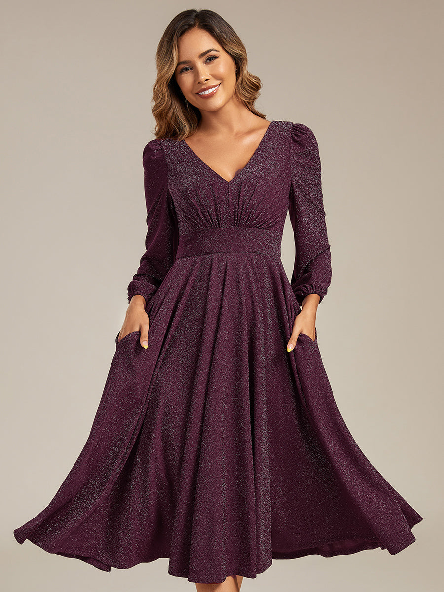 Robe d'invité mi-longue à manches longues lanternes #Couleur_Violet Fonce